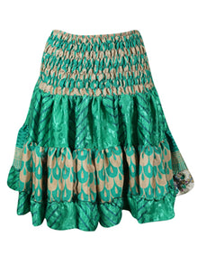  Womens Summer Ruched Skirt Fern Green Beach Recycle Silk Skirts S/M