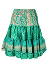 Womens Summer Ruched Skirt Fern Green Beach Recycle Silk Skirts S/M