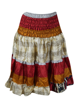 Women Boho Chic Skirt Red White Beach Recycle Silk Stylish Skirts S/M