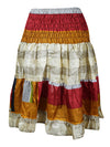 Women Boho Chic Skirt Red White Beach Recycle Silk Stylish Skirts S/M