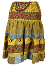 Womens Summer Ruched Skirt Yellow Floral Beach Recycle Silk Skirts S/M