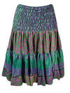 Womens Summer Ruched Skirt Green Beach Recycle Silk Skirts S/M