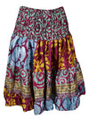 Womens Summer Ruched Skirt Pink, Blue Floral Beach Recycle Silk Skirts S/M