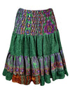 Womens Summer Ruched Skirt Forest Green Beach Recycle Silk Skirts S/M