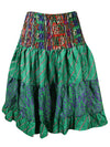 Womens Summer Ruched Skirt Forest Green Beach Recycle Silk Skirts S/M