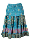 Womens Summer Ruched Skirt Blue, Pink Floral Beach Recycle Silk Skirts S/M