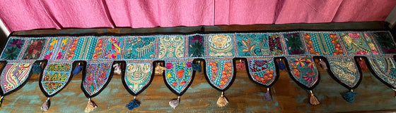 Embroidered Window Topper Toran bohemian home decor Indian wall hanging Blue