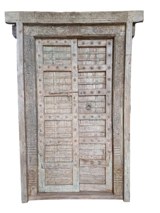 Antique Indian Door Carved Teak Architectural Farmhouse Entry Door 102x60