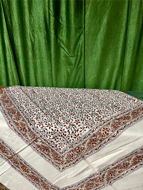 Picnic Throw Handloom Cotton Bedspread, Red White Floral Queen Size Bed Cover