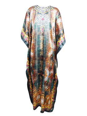 Womens Printed Maxi Kaftan Dress, Jewel Print Long Caftan Maxidress, One size