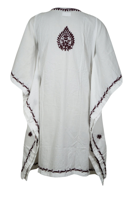 Boho Kaftan for Women White, Red Embroidered Short Kaftans S/L