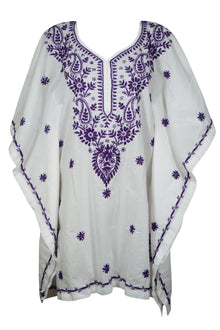  Boho Kaftan for Women White, Purple Embroidered Short Kaftans S/L