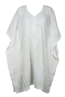  Boho Kaftan for Women Kimono White Embroidered Short Kaftans XL