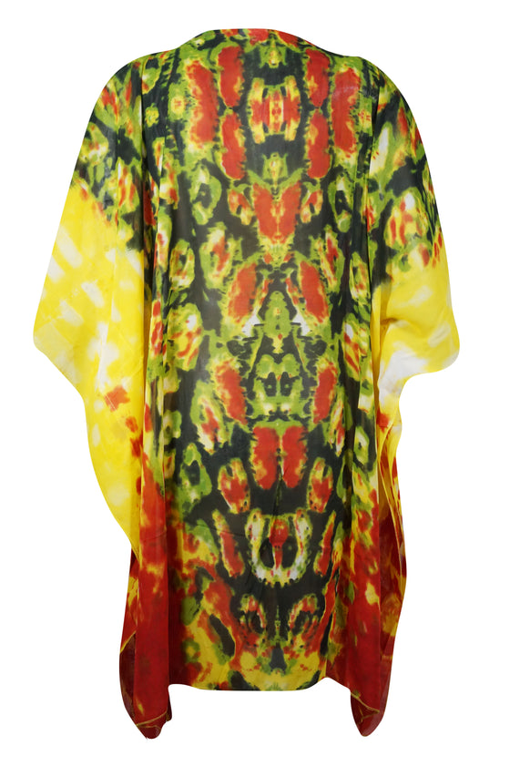 Sheer Beach Caftan Dress, Yellow, Red Oversized Cover Up Travel Kaftan 4XL