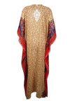 Kaftan Maxi Dress Georgette Red ,Beige Floral Embroidered Resort Wear Dresses, 4XL