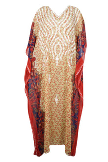  Kaftan Maxi Dress Georgette Red  Floral Embroidered Resort Wear Dresses, 4XL