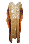 Kaftan Maxi Dress Georgette Orange Floral  Resort Wear Dresses, 4XL