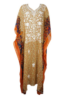  Kaftan Maxi Dress Georgette Orange Floral  Resort Wear Dresses, 4XL