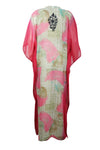 Kaftan Maxi Dress Georgette Pink Floral Embroidered Resort Wear Dresses, 4XL