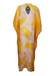 Women Maxi Dress Georgette Yellow Floral Embroidered Resort Wear Dresses, 4XL