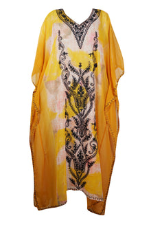  Women Maxi Dress Honey Yellow Floral Embroidered Resort Wear Dresses, 4XL