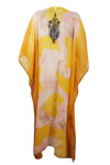 Women Maxi Dress Honey Yellow Floral Embroidered Resort Wear Dresses, 4XL