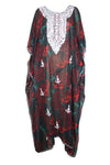 Kaftan Maxi Dress Georgette Red ,Green Floral Embroidered Resort Wear Dresses, 4XL