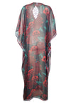 Kaftan Maxi Dress Georgette Red ,Green Floral Embroidered Resort Wear Dresses, 4XL