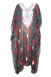 Kaftan Maxi Dress Georgette Red ,Black Floral Embroidered Resort Wear Dresses, 4XL