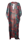 Kaftan Maxi Dress Georgette Red ,Black Floral Embroidered Resort Wear Dresses, 4XL