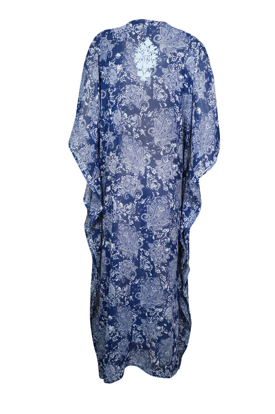 Women  Maxi Dress Georgette Blue, White Floral Resort Wear Dresses, 4XL