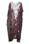 Women Maxi Dress  Red Floral Embroidered Resort Wear Dresses, 4XL