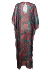 Women Maxi Dress Red, Green Floral Embroidered Resort Wear Dresses, 4XL