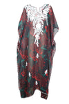 Women Maxi Dress Red, Green Floral Embroidered Resort Wear Dresses, 4XL