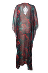 Women Maxi Dress Red, Green Floral Embroidered Resort Wear Dresses, 4XL