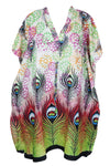 Women Boho Cotton Kaftan ,Colourful Peacock Print Midi Caftan, Dress S/M/L