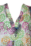 Women Boho Cotton Kaftan ,Colourful Peacock Print Midi Caftan, Dress S/M/L