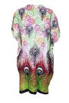 Women Boho Cotton Kaftan ,Colourful Peacock Print Midi Caftan, Dress S/M/L