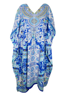  Womens Maxi Kaftan Dress Sky Blue Kimono Caftan Resort Dresses  M-2X