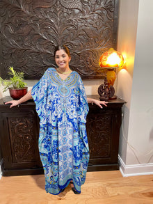  Womens Maxi Kaftan Dress Sky Blue Kimono Caftan Resort Dresses  M-2X