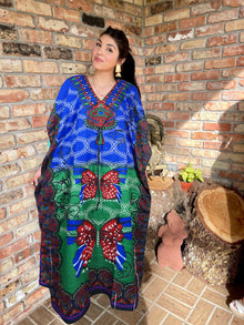  Maxi Kaftan Dress Azure Blue Kimono Caftan Resort Dresses M-2X