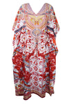 Womens Maxi Kaftan Dress Bohemian Ruby Red Kimono Caftan Resort Dresses M-2X