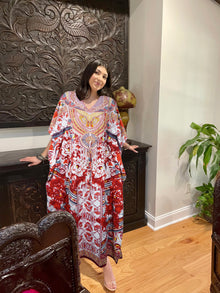  Womens Maxi Kaftan Dress Bohemian Ruby Red Kimono Caftan Resort Dresses M-2X