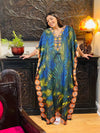 Womens Maxi Kaftan Dress Blue, Green Kimono Caftan Resort Dresses M-2X