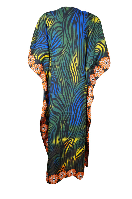 Womens Maxi Kaftan Dress Blue, Green Kimono Caftan Resort Dresses M-2X