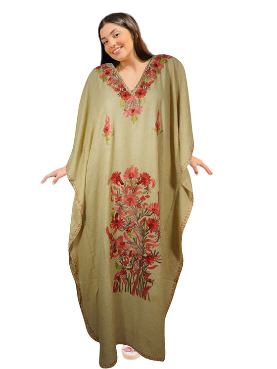 Womens Kaftan Maxidress, Persian Orange Embroidered Caftan L-2XL