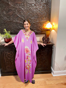  Womens Kaftan Maxi Dress Pink Cotton Embroidered Long Maxi Caftan L-3XL