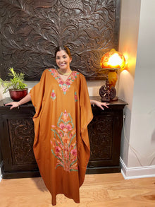  Embroidered Caftan Maxi dress Orange Handmade Kashmiri Kaftan  L-3XL