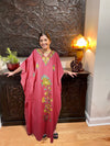 Pink Kaftan Maxi Dress Embroidered Caftan Housedress L-3XL