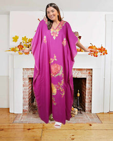  Embroidered Holiday Caftan Maxi dress Pink Boho Kaftan L-3XL